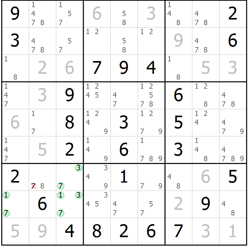 Position des candidats pour la solution de la Gr 32 page 35 du magazine de sudoku Virtuose n° 110