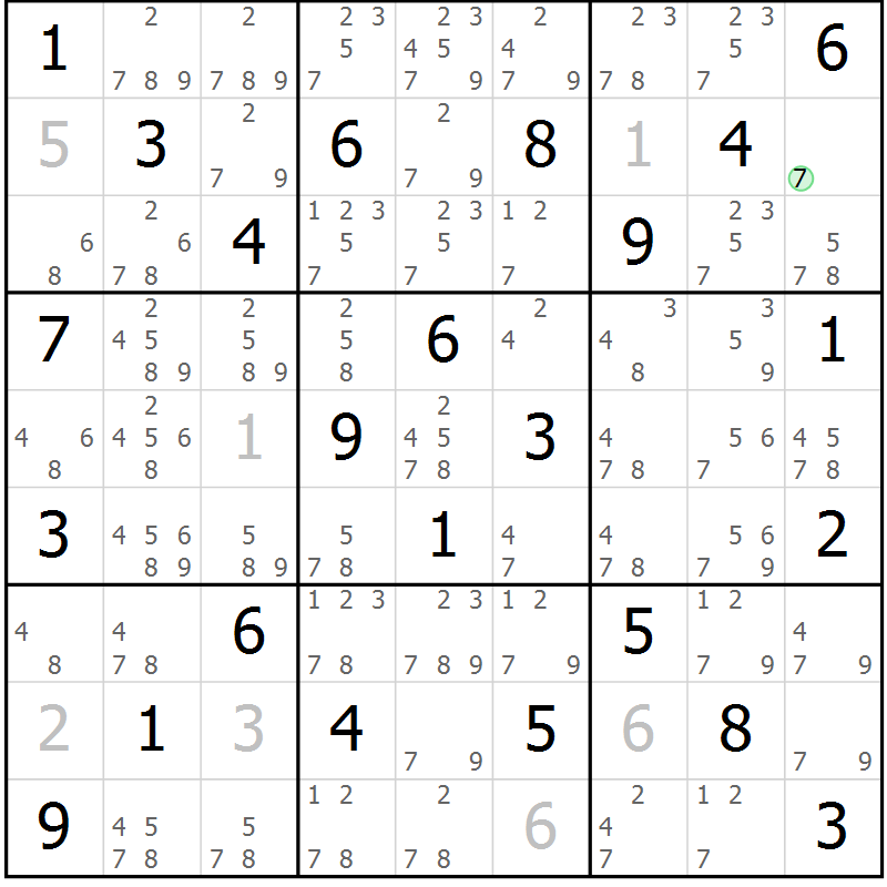 Position des candidats pour la solution de la Gr 33 page 36 du magazine de sudoku Virtuose n° 110
