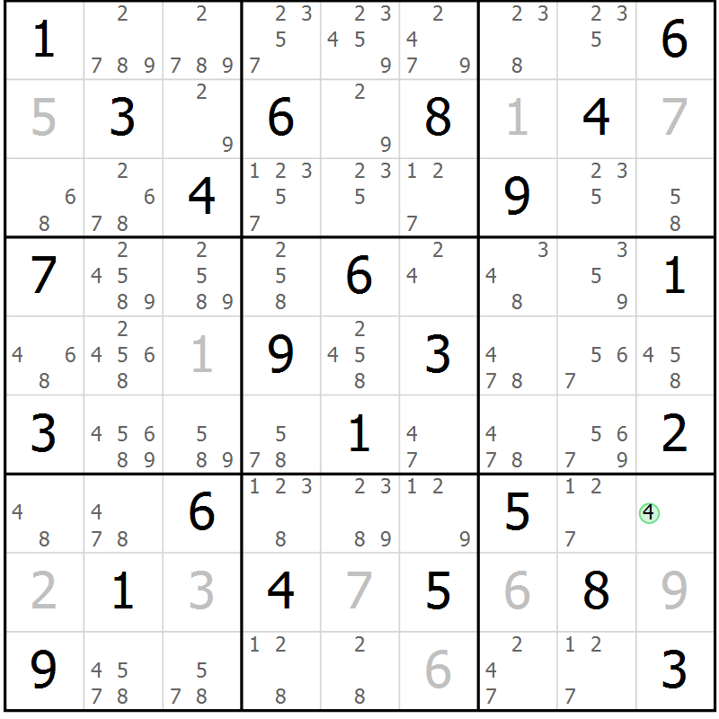 Position des candidats pour la solution de la Gr 33 page 36 du magazine de sudoku Virtuose n° 110
