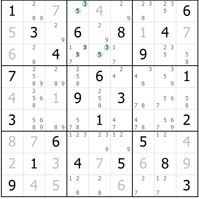 Position des candidats pour la solution de la Gr 33 page 36 du magazine de sudoku Virtuose n° 110