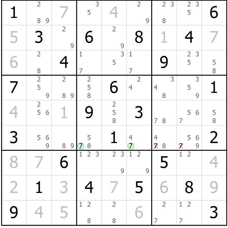 Position des candidats pour la solution de la Gr 33 page 36 du magazine de sudoku Virtuose n° 110
