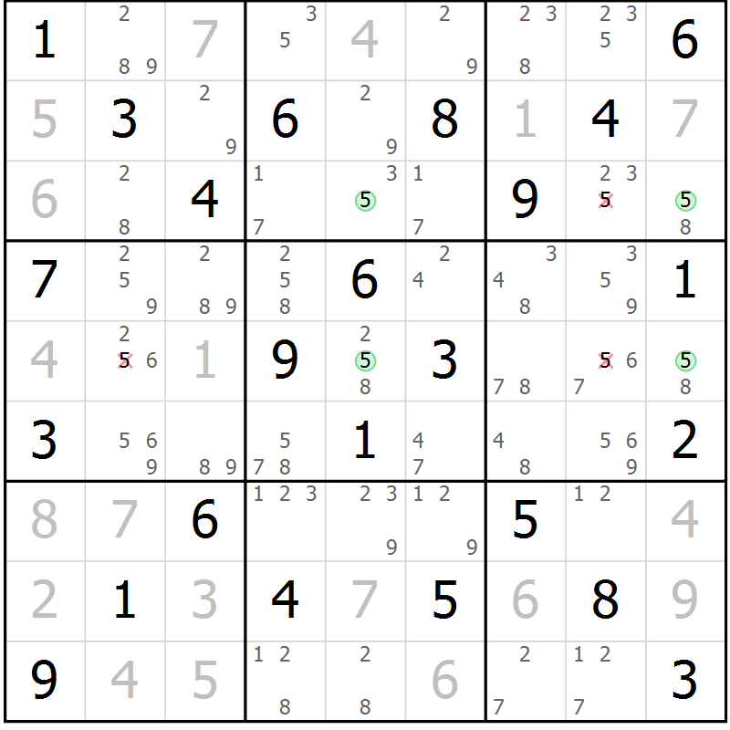Position des candidats pour la solution de la Gr 33 page 36 du magazine de sudoku Virtuose n° 110