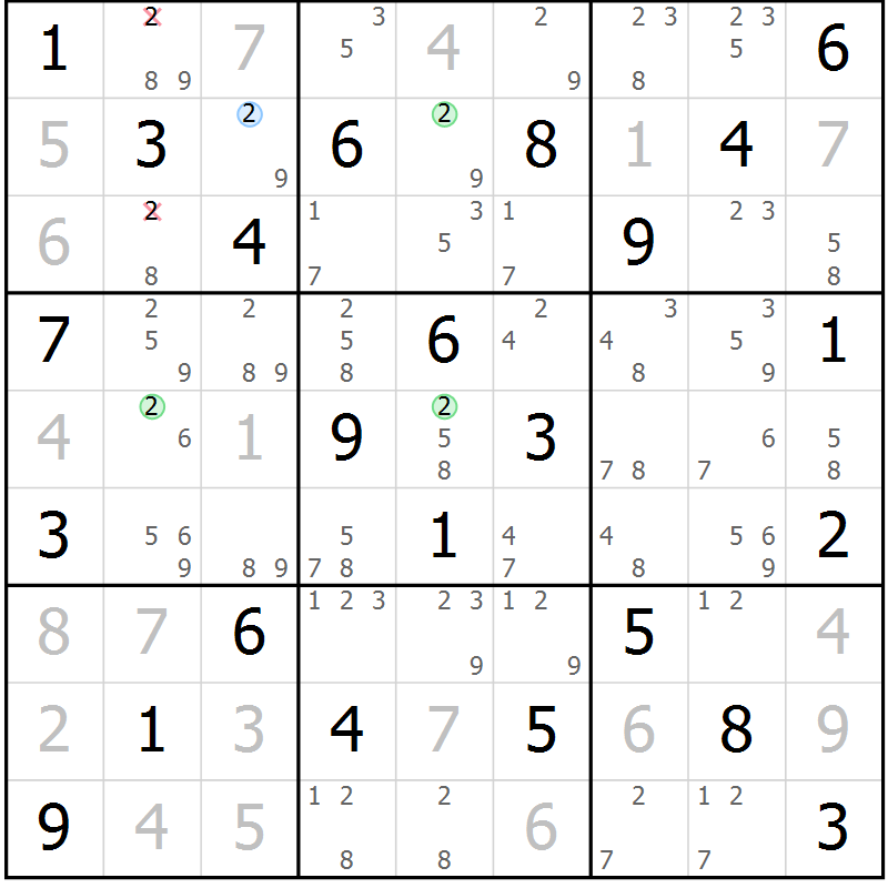 Position des candidats pour la solution de la Gr 33 page 36 du magazine de sudoku Virtuose n° 110