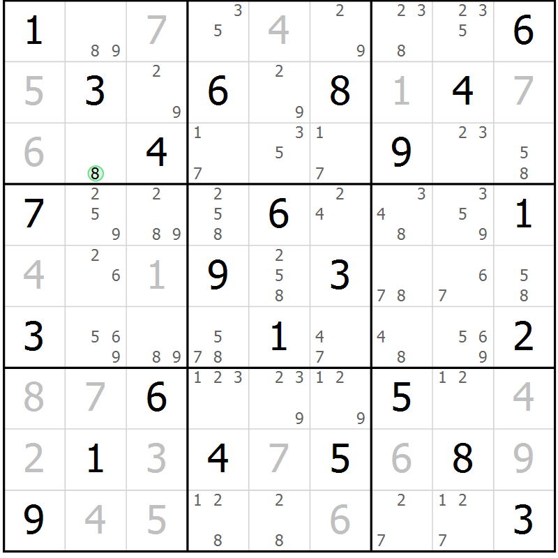 Position des candidats pour la solution de la Gr 33 page 36 du magazine de sudoku Virtuose n° 110