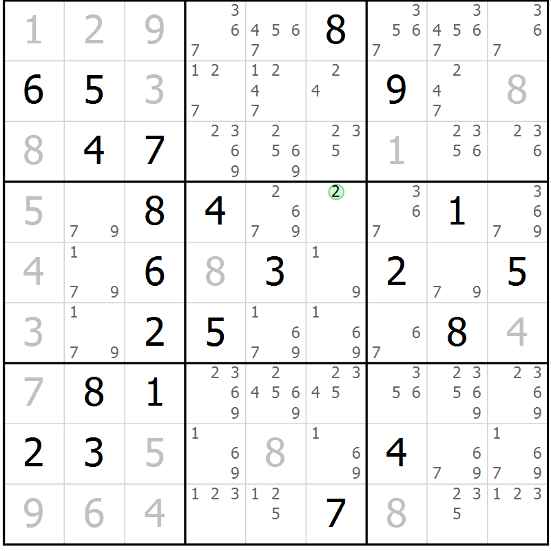 Position des candidats pour la solution de la Gr 36 page 39 du magazine de sudoku Virtuose n° 110