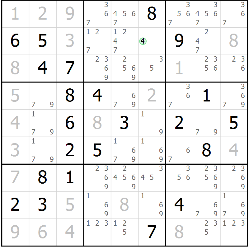 Position des candidats pour la solution de la Gr 36 page 39 du magazine de sudoku Virtuose n° 110