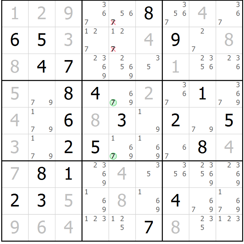 Position des candidats pour la solution de la Gr 36 page 39 du magazine de sudoku Virtuose n° 110
