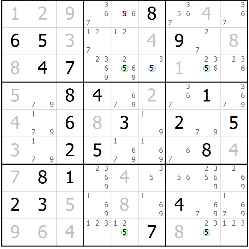 Position des candidats pour la solution de la Gr 36 page 39 du magazine de sudoku Virtuose n° 110