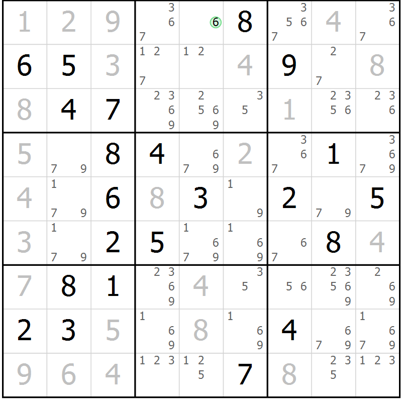 Position des candidats pour la solution de la Gr 36 page 39 du magazine de sudoku Virtuose n° 110
