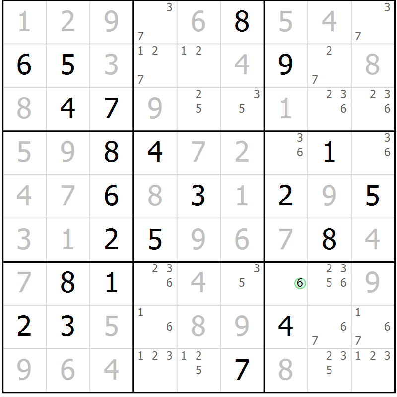 Position des candidats pour la solution de la Gr 36 page 39 du magazine de sudoku Virtuose n° 110