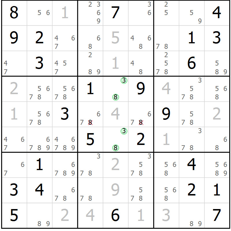Position des candidats pour la solution de la Gr 38 page 41 du magazine de sudoku Virtuose n° 110