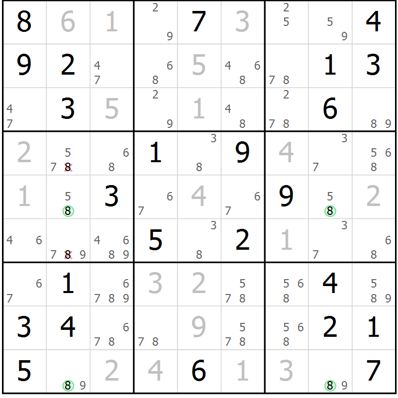 Position des candidats pour la solution de la Gr 38 page 41 du magazine de sudoku Virtuose n° 110