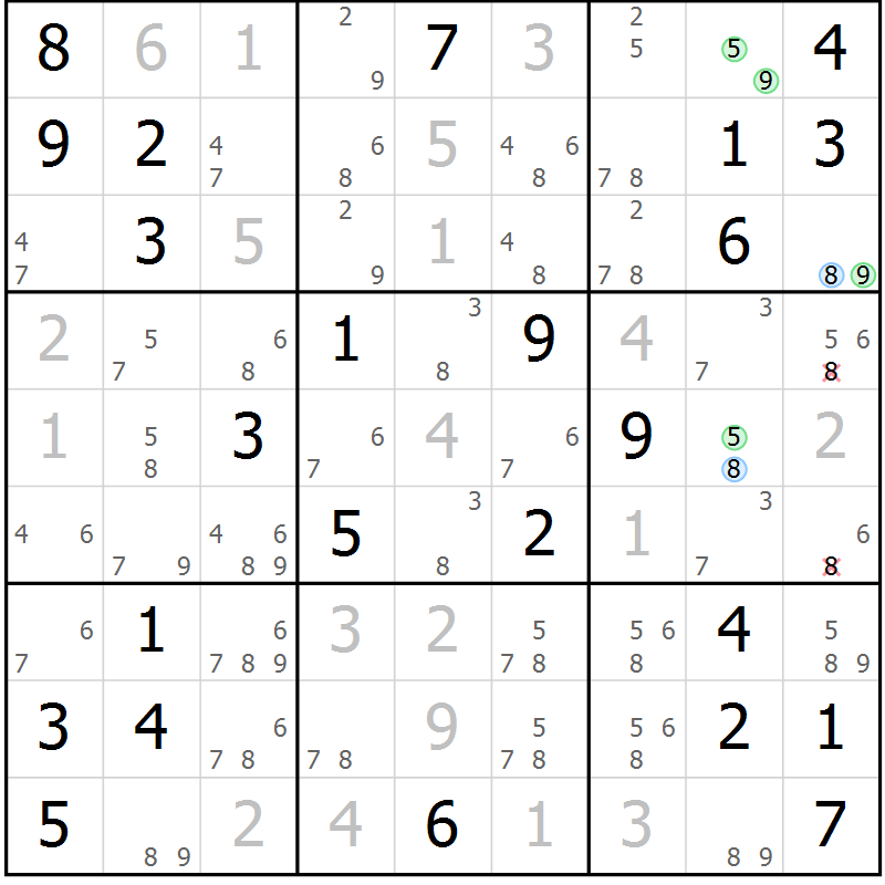 Position des candidats pour la solution de la Gr 38 page 41 du magazine de sudoku Virtuose n° 110