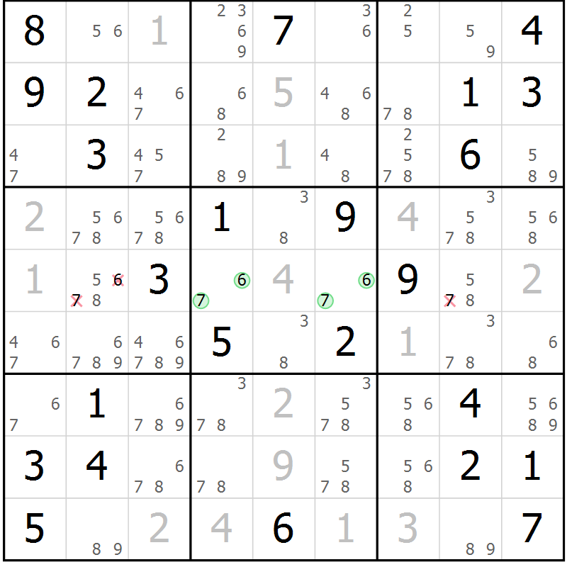 Position des candidats pour la solution de la Gr 38 page 41 du magazine de sudoku Virtuose n° 110