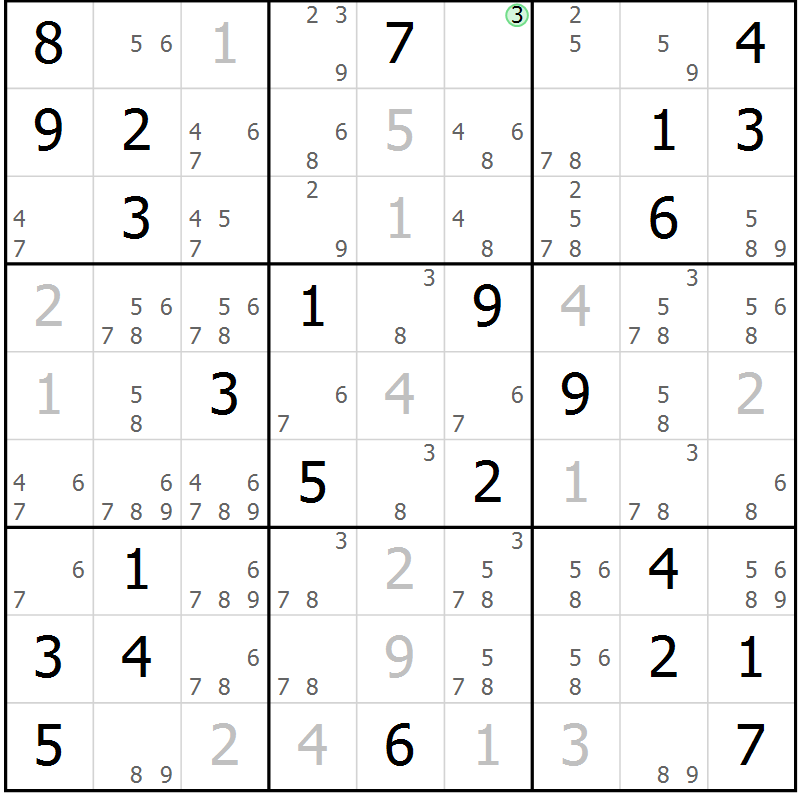 Position des candidats pour la solution de la Gr 38 page 41 du magazine de sudoku Virtuose n° 110