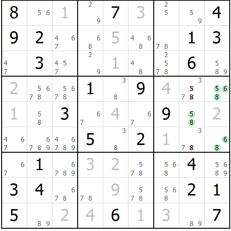 Position des candidats pour la solution de la Gr 38 page 41 du magazine de sudoku Virtuose n° 110