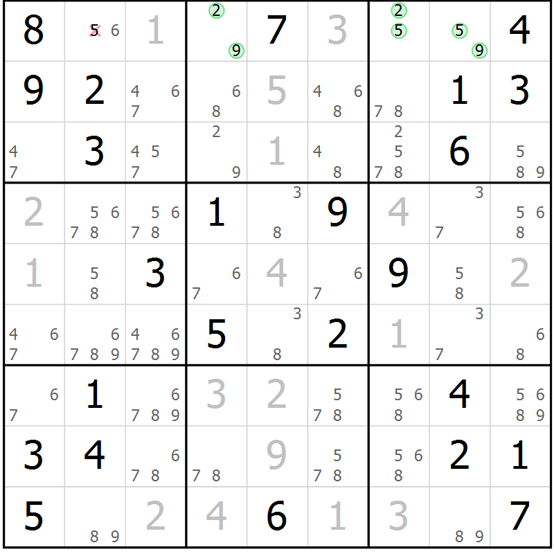 Position des candidats pour la solution de la Gr 38 page 41 du magazine de sudoku Virtuose n° 110