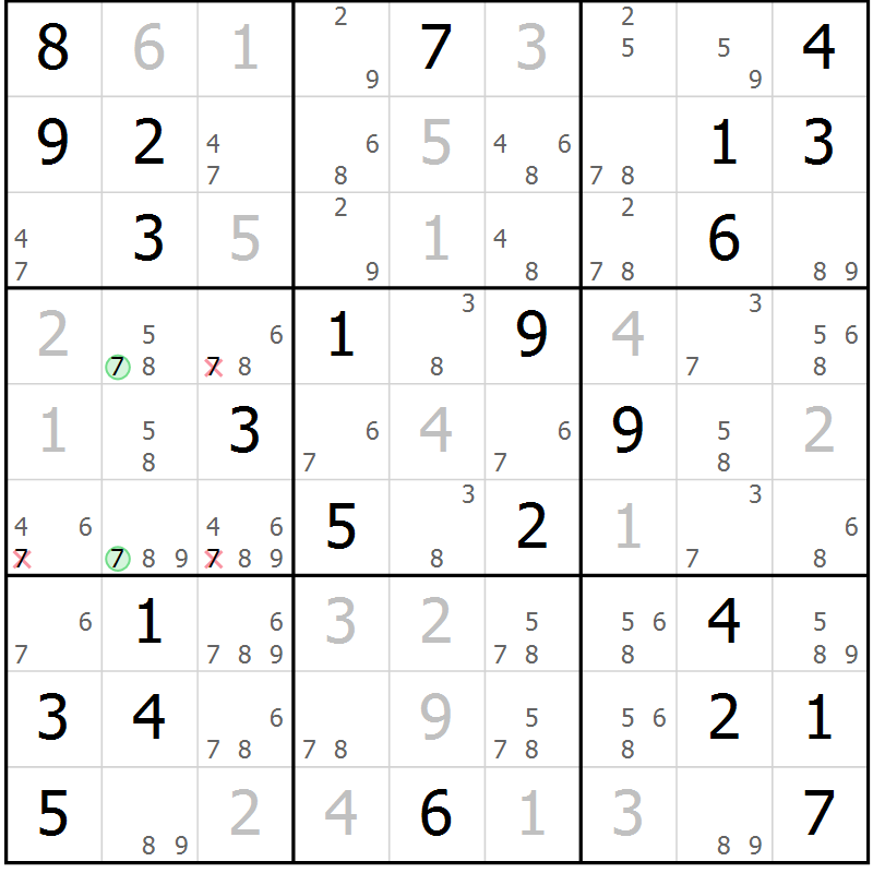 Position des candidats pour la solution de la Gr 38 page 41 du magazine de sudoku Virtuose n° 110