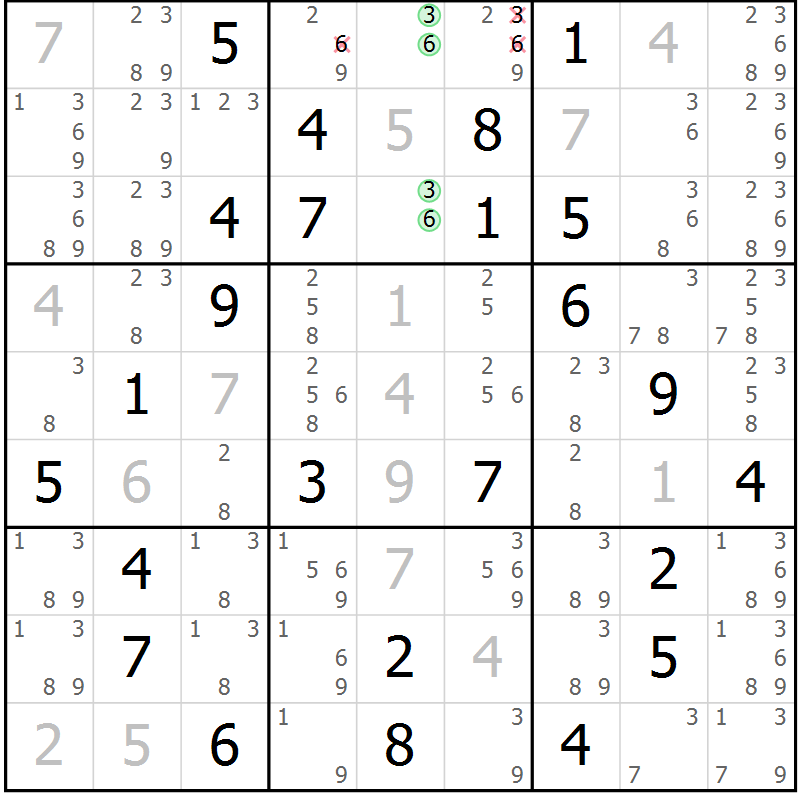 Position des candidats pour la solution de la Gr 39 page 42 du magazine de sudoku Virtuose n° 110