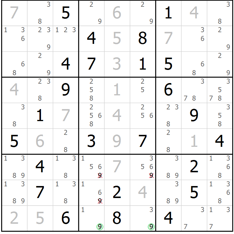 Position des candidats pour la solution de la Gr 39 page 42 du magazine de sudoku Virtuose n° 110
