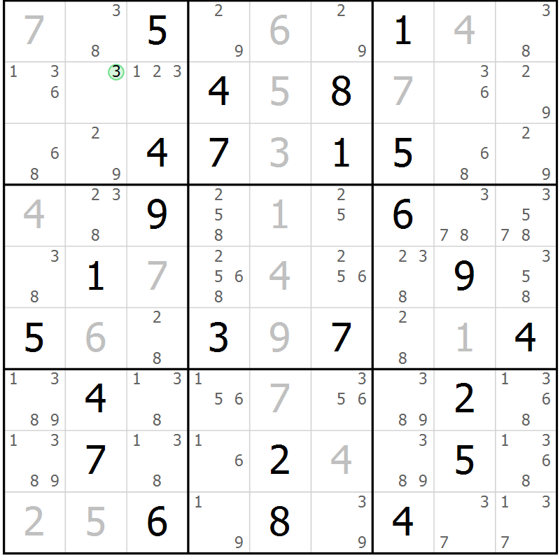 Position des candidats pour la solution de la Gr 39 page 42 du magazine de sudoku Virtuose n° 110