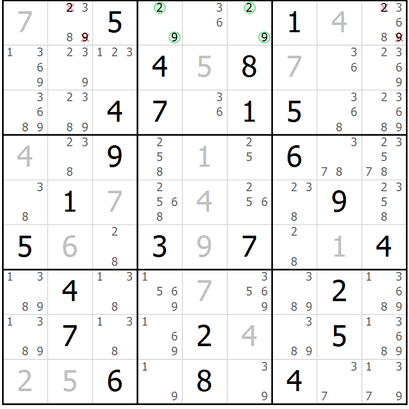 Position des candidats pour la solution de la Gr 39 page 42 du magazine de sudoku Virtuose n° 110