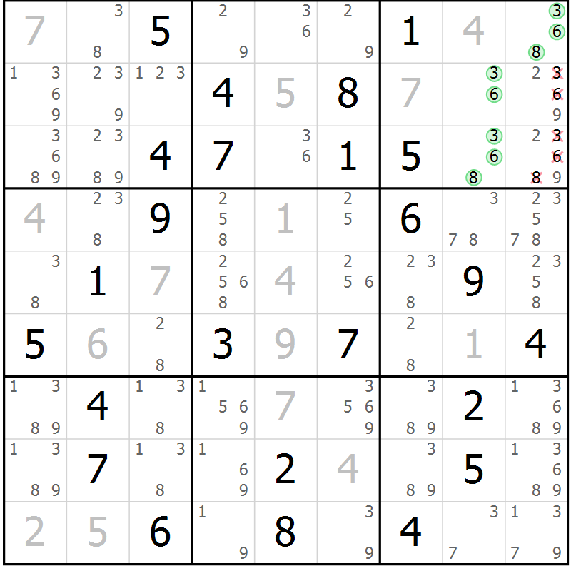 Position des candidats pour la solution de la Gr 39 page 42 du magazine de sudoku Virtuose n° 110