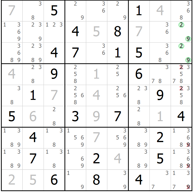 Position des candidats pour la solution de la Gr 39 page 42 du magazine de sudoku Virtuose n° 110