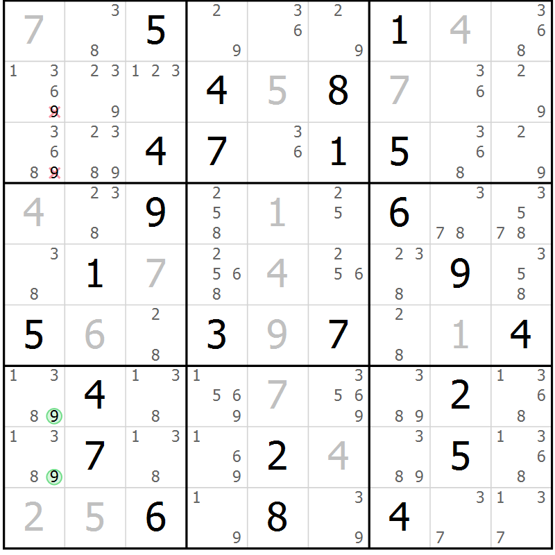 Position des candidats pour la solution de la Gr 39 page 42 du magazine de sudoku Virtuose n° 110