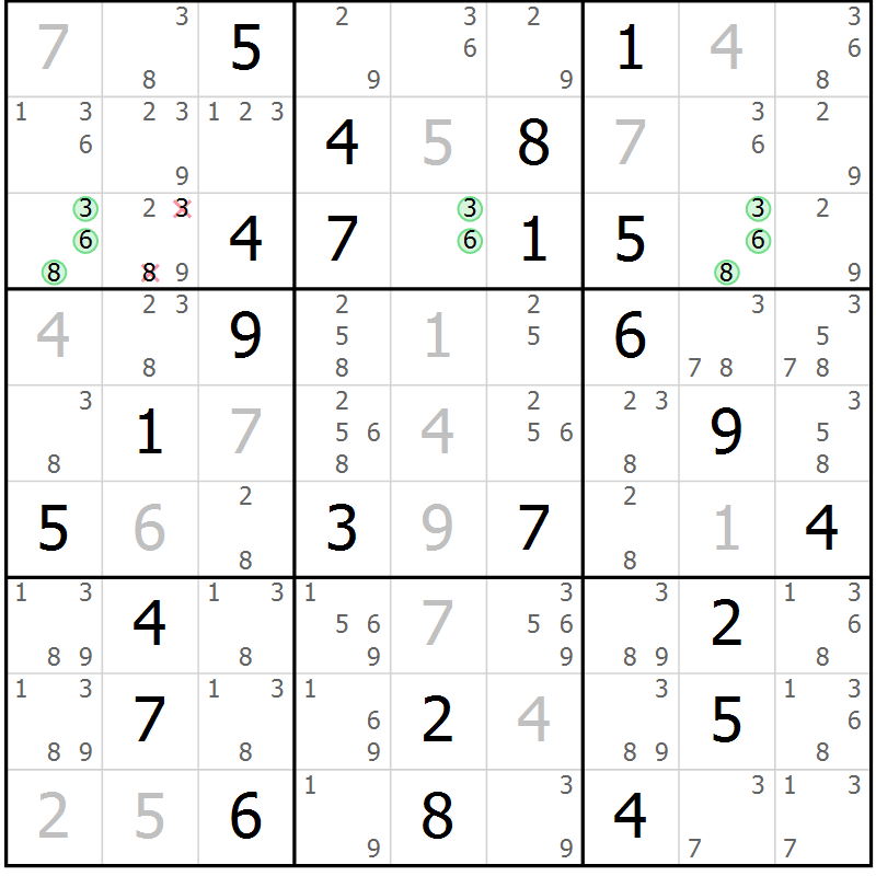 Position des candidats pour la solution de la Gr 39 page 42 du magazine de sudoku Virtuose n° 110
