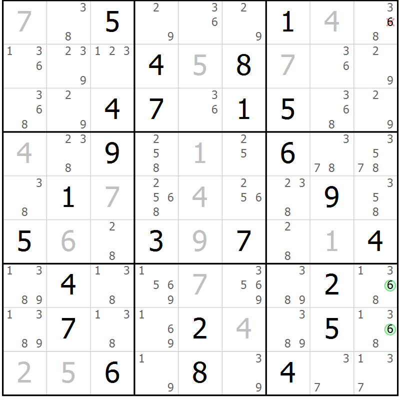 Position des candidats pour la solution de la Gr 39 page 42 du magazine de sudoku Virtuose n° 110