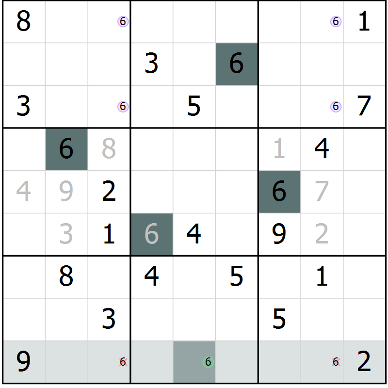 Position des candidats pour la solution de la Gr 4 page 7 du magazine de sudoku Virtuose n° 110