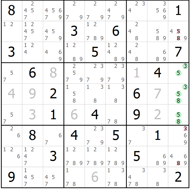 Position des candidats pour la solution de la Gr 4 page 7 du magazine de sudoku Virtuose n° 110