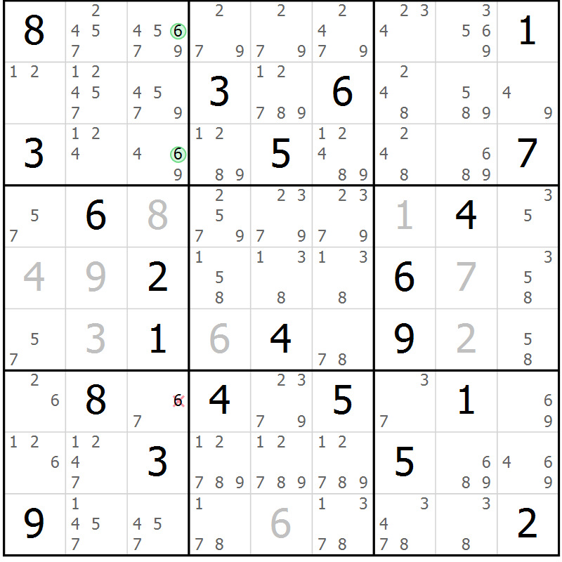 Position des candidats pour la solution de la Gr 4 page 7 du magazine de sudoku Virtuose n° 110
