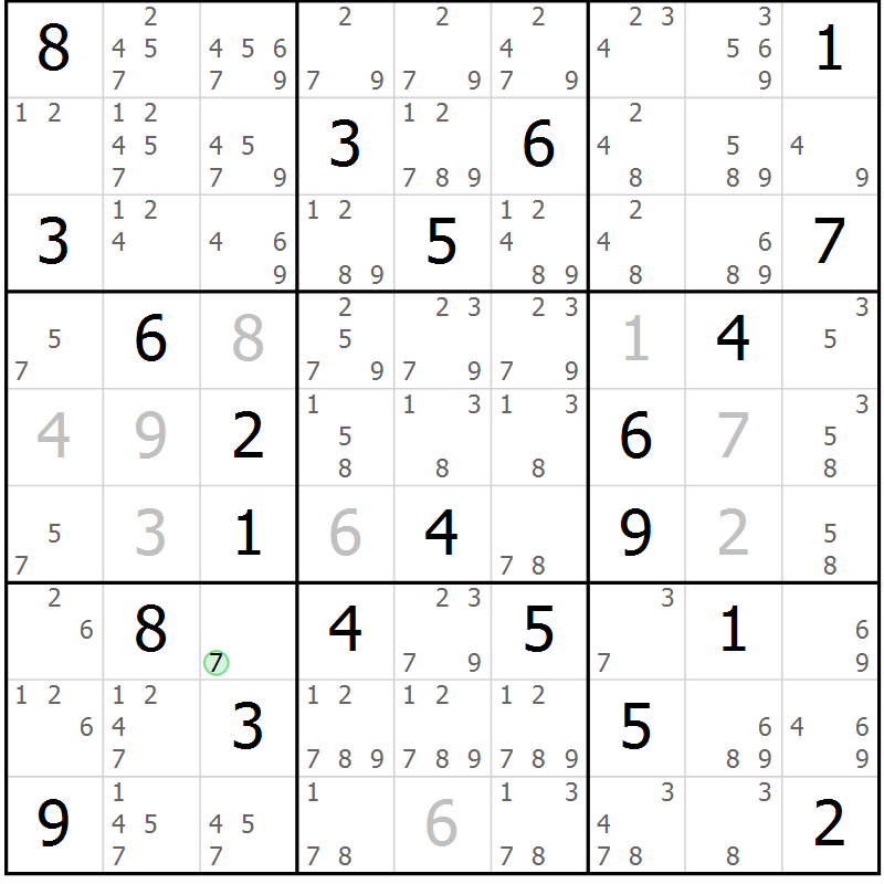 Position des candidats pour la solution de la Gr 4 page 7 du magazine de sudoku Virtuose n° 110