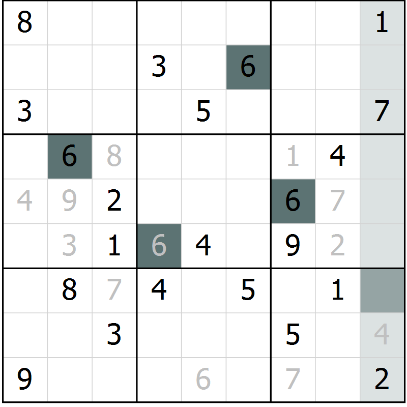 Position des candidats pour la solution de la Gr 4 page 7 du magazine de sudoku Virtuose n° 110