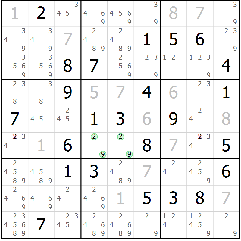 Position des candidats pour la solution de la Gr 40 page 43 du magazine de sudoku Virtuose n° 110
