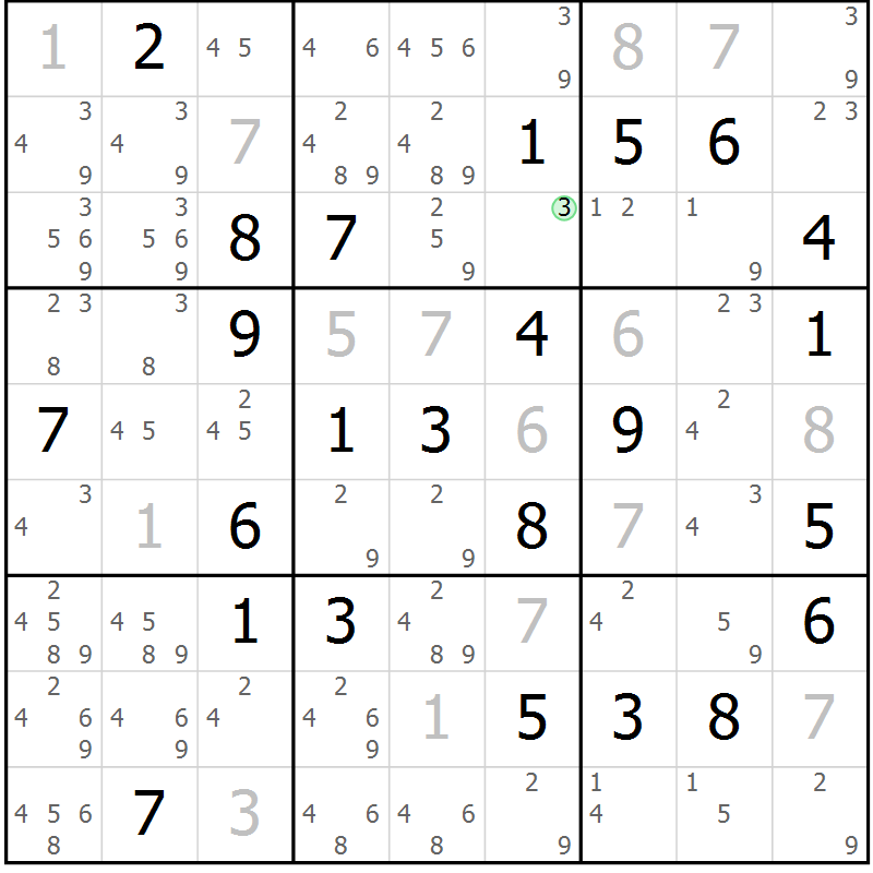 Position des candidats pour la solution de la Gr 40 page 43 du magazine de sudoku Virtuose n° 110