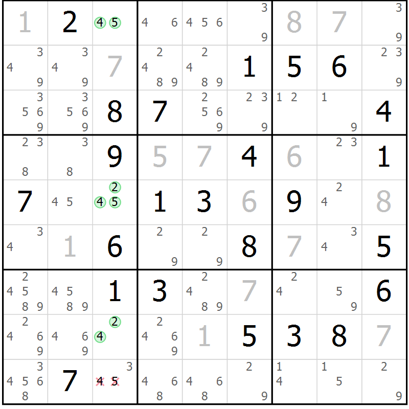 Position des candidats pour la solution de la Gr 40 page 43 du magazine de sudoku Virtuose n° 110