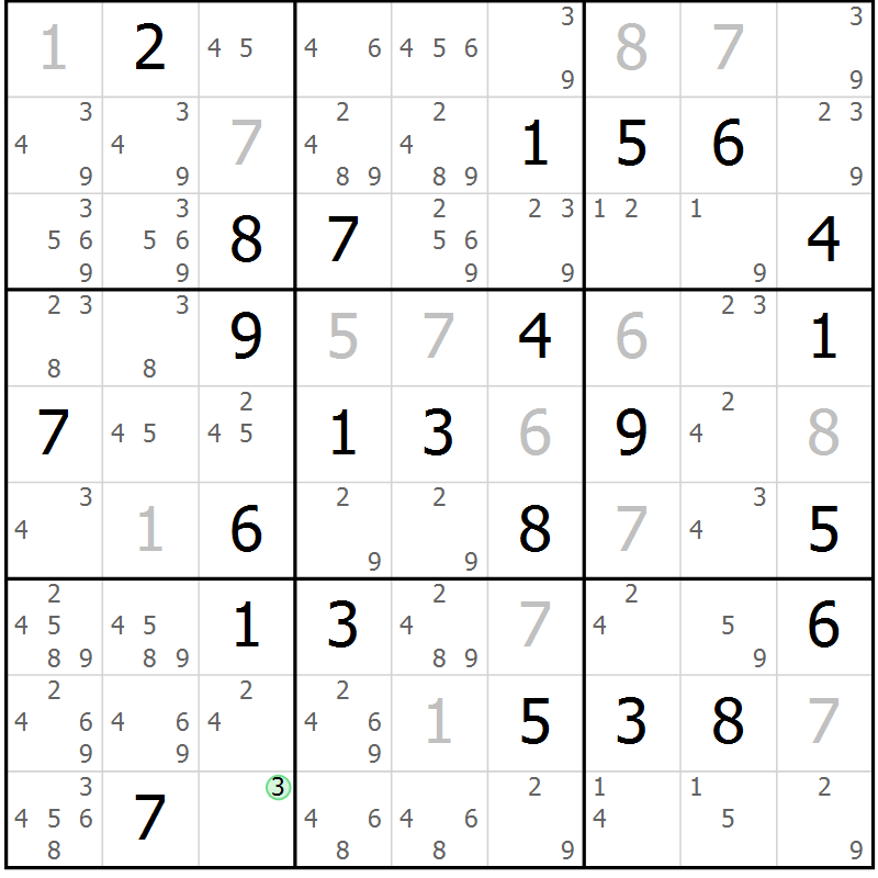 Position des candidats pour la solution de la Gr 40 page 43 du magazine de sudoku Virtuose n° 110