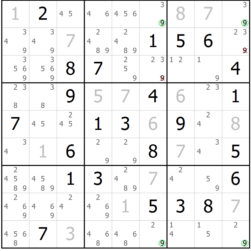 Position des candidats pour la solution de la Gr 40 page 43 du magazine de sudoku Virtuose n° 110