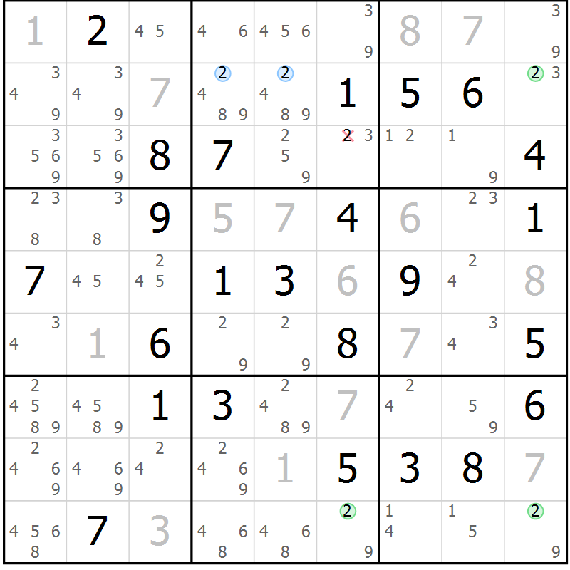 Position des candidats pour la solution de la Gr 40 page 43 du magazine de sudoku Virtuose n° 110