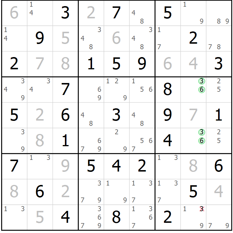 Position des candidats pour la solution de la Gr 41 page 44 du magazine de sudoku Virtuose n° 110