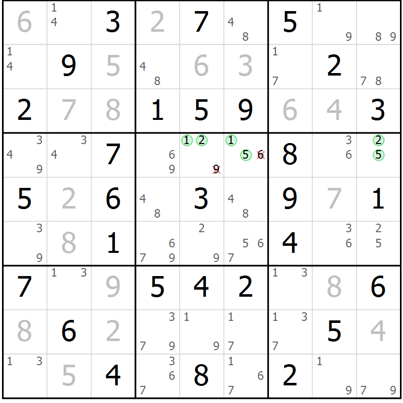 Position des candidats pour la solution de la Gr 41 page 44 du magazine de sudoku Virtuose n° 110