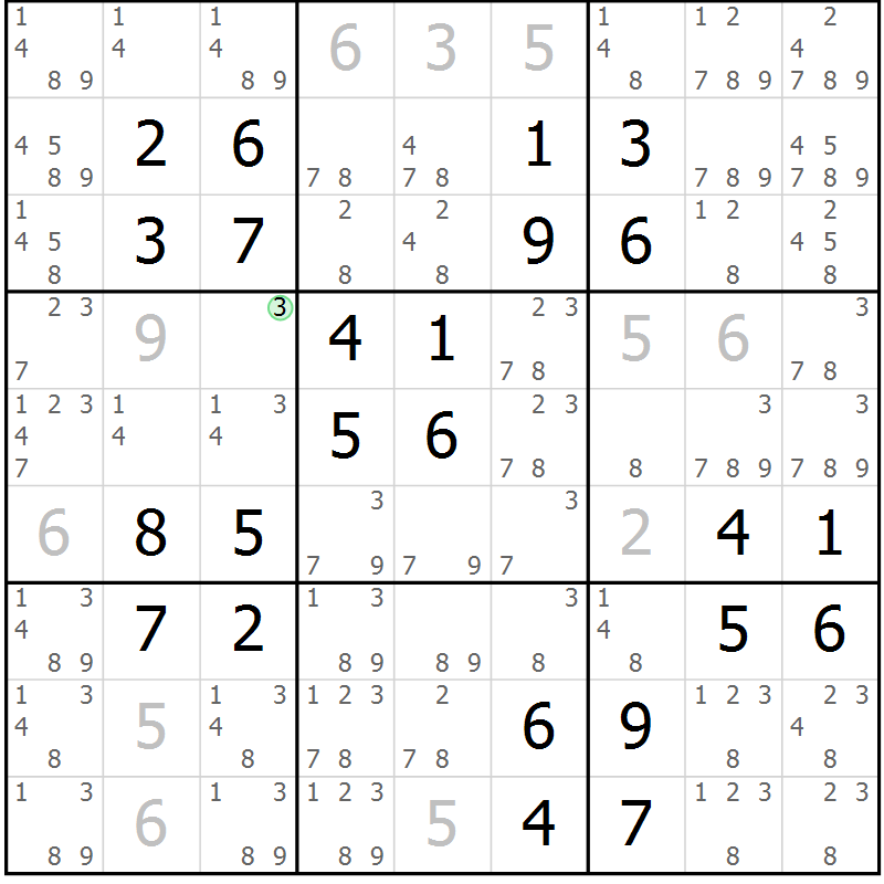 Position des candidats pour la solution de la Gr 42 page 45 du magazine de sudoku Virtuose n° 110