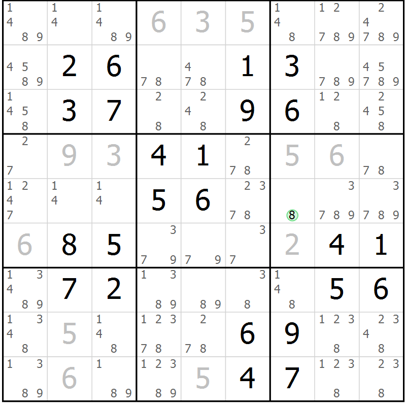 Position des candidats pour la solution de la Gr 42 page 45 du magazine de sudoku Virtuose n° 110