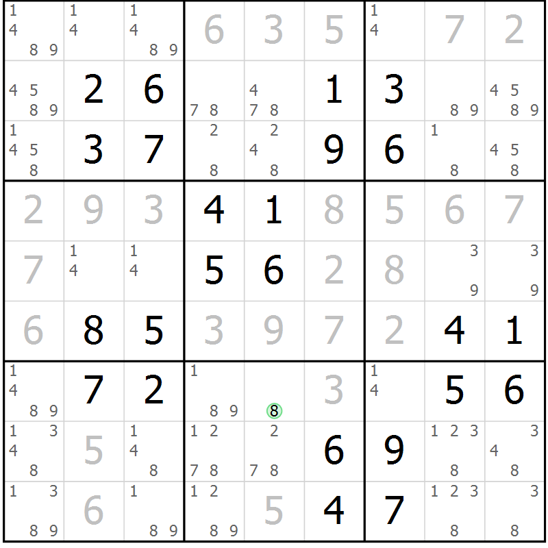 Position des candidats pour la solution de la Gr 42 page 45 du magazine de sudoku Virtuose n° 110