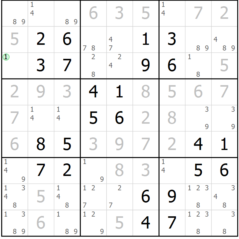 Position des candidats pour la solution de la Gr 42 page 45 du magazine de sudoku Virtuose n° 110
