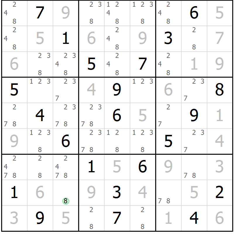 Position des candidats pour la solution de la Gr 43 page 46 du magazine de sudoku Virtuose n° 110