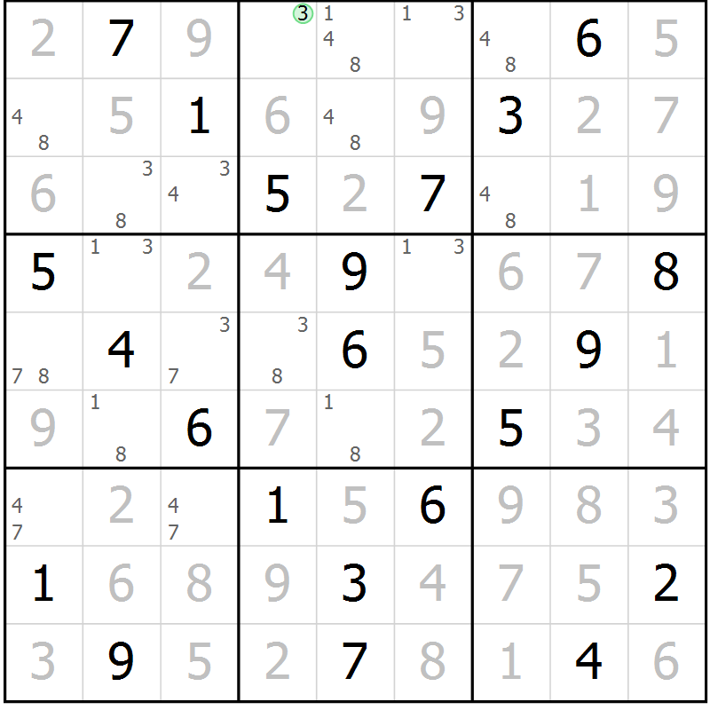 Position des candidats pour la solution de la Gr 43 page 46 du magazine de sudoku Virtuose n° 110